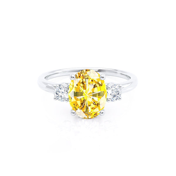 LOUELLA - Chatham® Oval Yellow Sapphire Oval Petite Trilogy Engagement Ring 950 Platinum