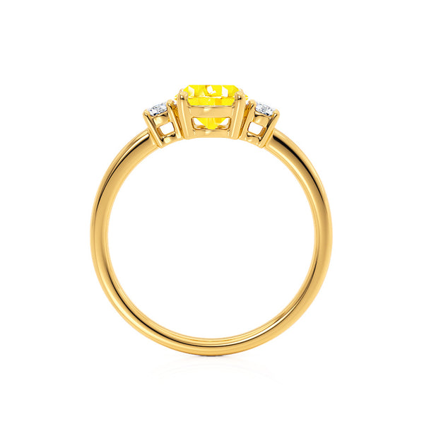 LOUELLA - Chatham® Oval Yellow Sapphire Oval Petite Trilogy Engagement Ring 18k Yellow Gold