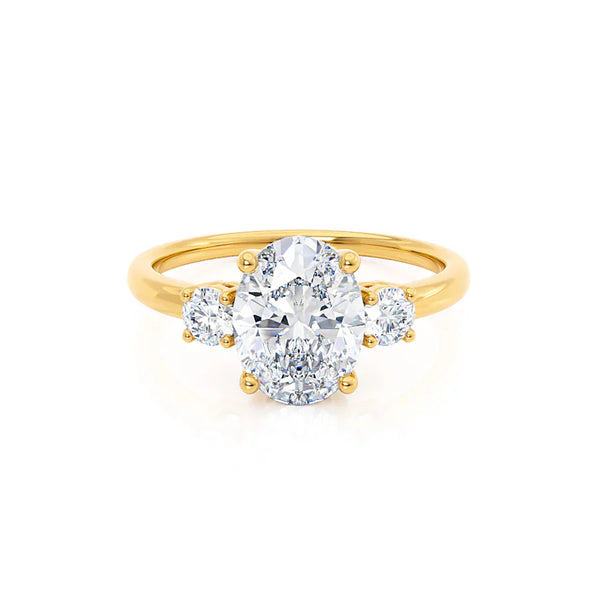 LOUELLA - Ready to Ship 0.70 Oval Natural Diamond 18k Yellow Gold Trilogy Ring