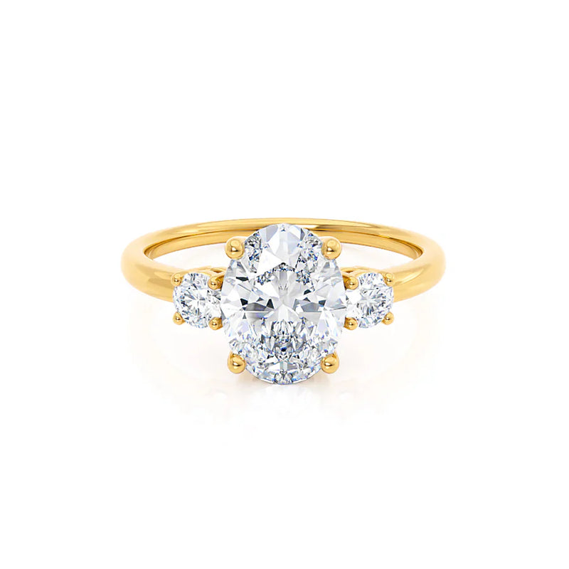 LOUELLA - Ready to Ship 0.70 Oval Natural Diamond 18k Yellow Gold Trilogy Ring