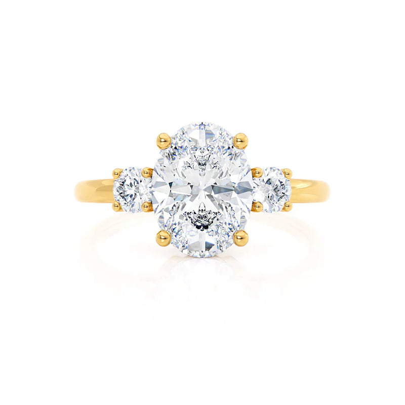 LOUELLA - Ready to Ship 0.70 Oval Natural Diamond 18k Yellow Gold Trilogy Ring