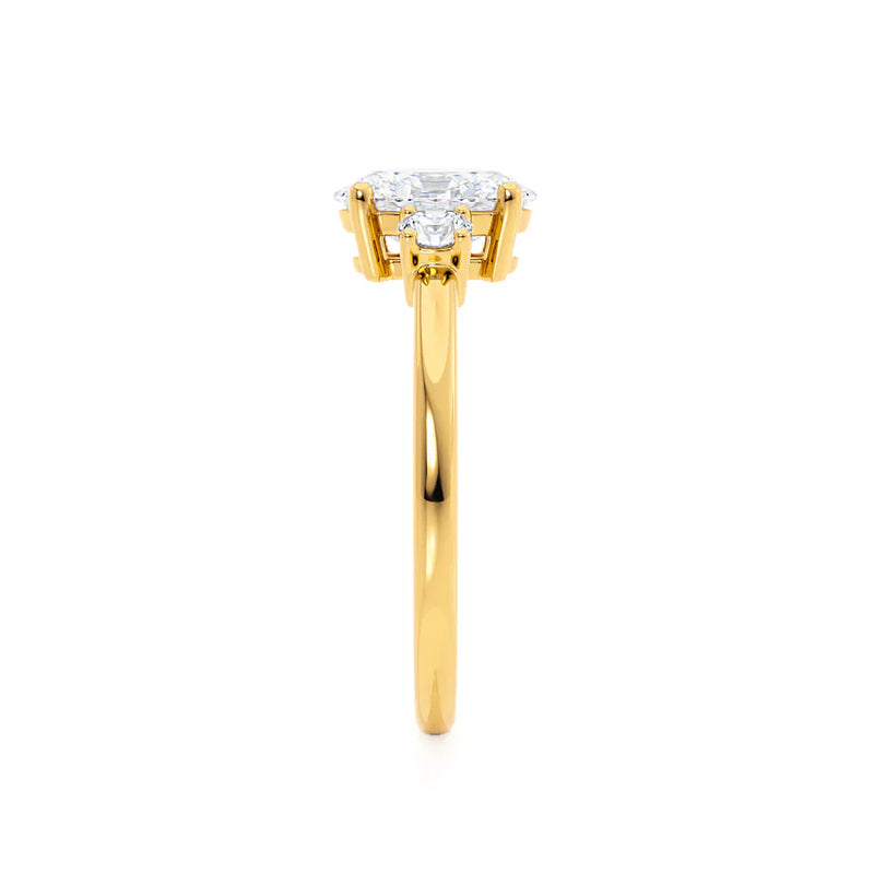 LOUELLA - Ready to Ship 0.70 Oval Natural Diamond 18k Yellow Gold Trilogy Ring