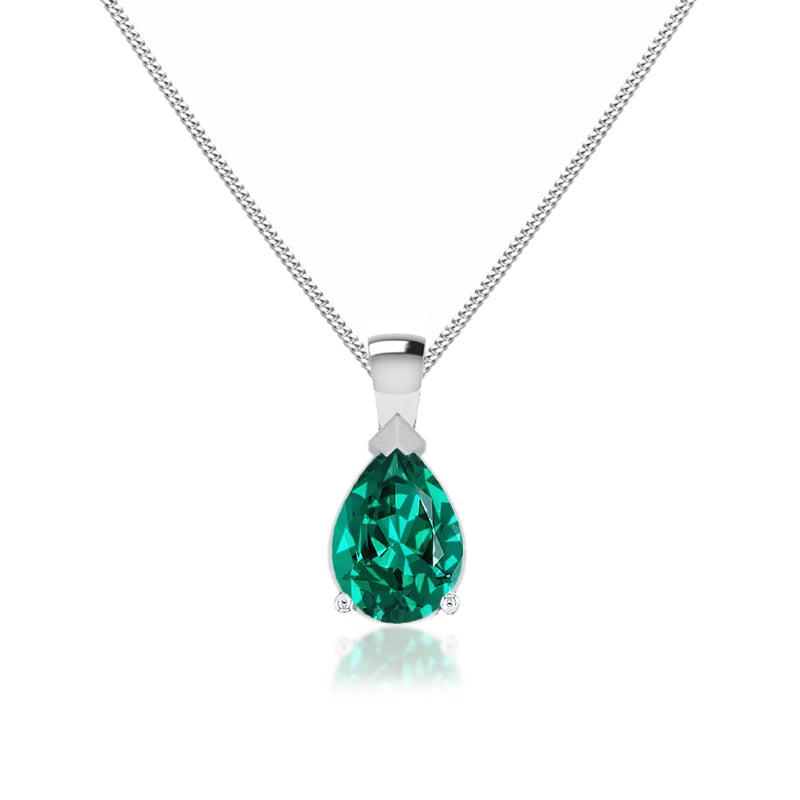 LUCINDA - Pear Emerald 3 Claw Pendant 18k White Gold Pendant Lily Arkwright