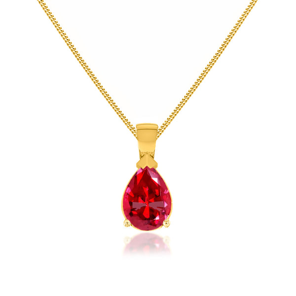 LUCINDA - Pear Ruby 3 Claw Pendant 18k Yellow Gold Pendant Lily Arkwright