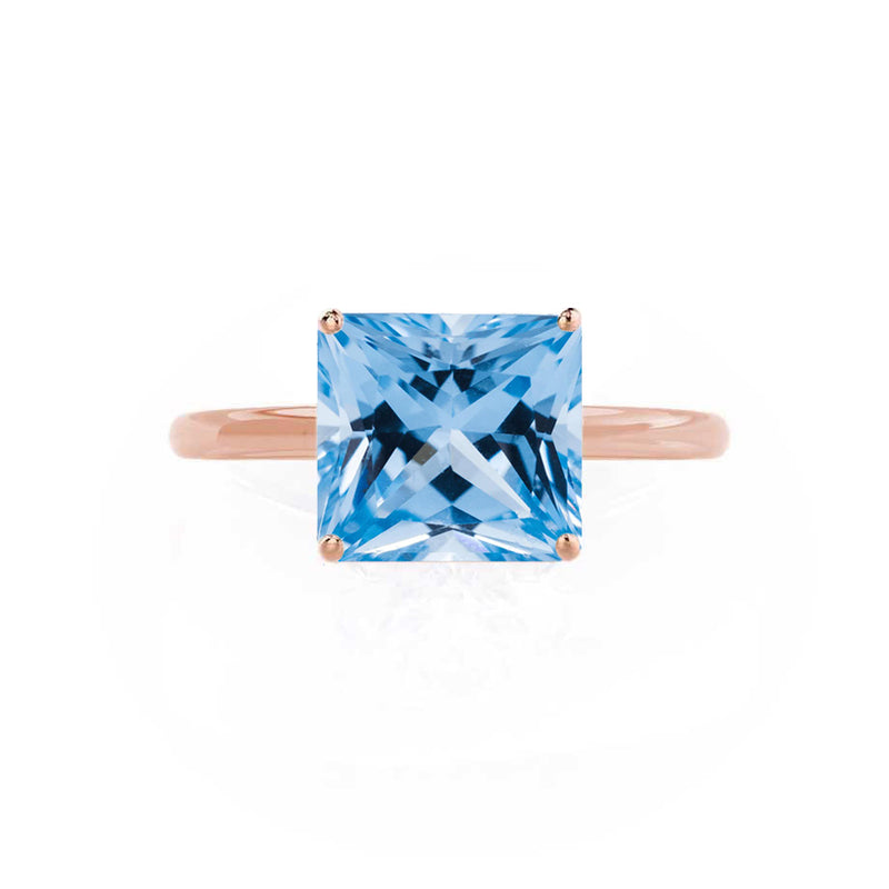 LULU - Princess Aqua Spinel 18k Rose Gold Petite Solitaire Ring Engagement Ring Lily Arkwright