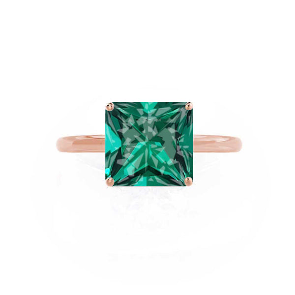 LULU - Princess Emerald 18k Rose Gold Petite Solitaire Ring Engagement Ring Lily Arkwright