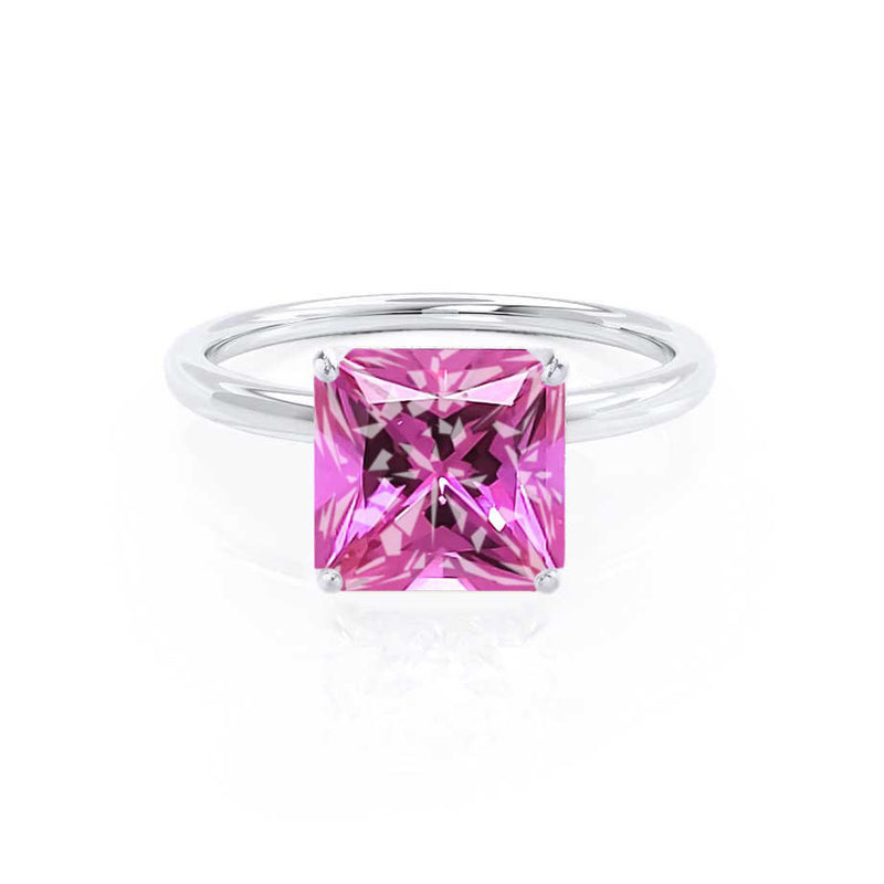 LULU - Princess Pink Sapphire 18k White Gold Petite Solitaire Ring Engagement Ring Lily Arkwright