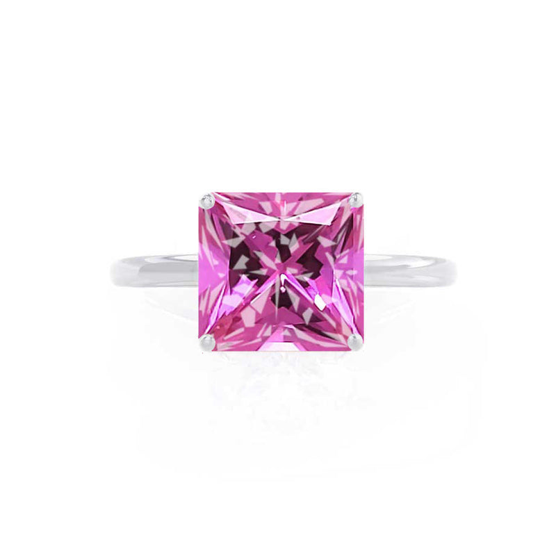 LULU - Princess Pink Sapphire 18k White Gold Petite Solitaire Ring Engagement Ring Lily Arkwright