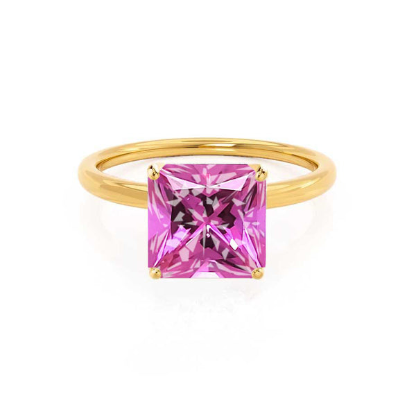 LULU - Princess Pink Sapphire 18k Yellow Gold Petite Solitaire Ring Engagement Ring Lily Arkwright