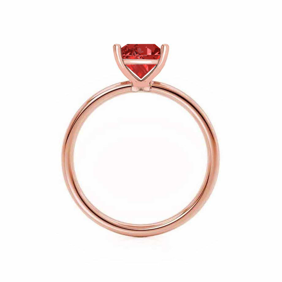 LULU - Chatham® Princess Ruby 18k Rose Gold Petite Solitaire Ring