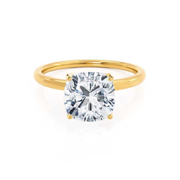 LULU - Cushion Natural Diamond 18k Yellow Gold Petite Solitaire Engagement Ring Lily Arkwright