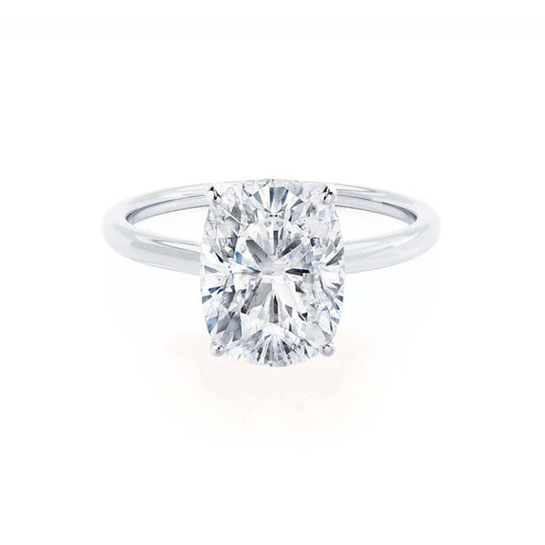 LULU - Elongated Cushion Natural Diamond 18k White Gold Petite Solitaire Engagement Ring Lily Arkwright