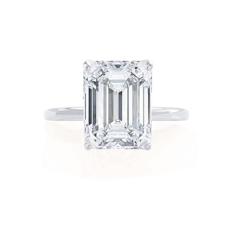 LULU - Emerald Natural Diamond 18k White Gold Petite Solitaire Engagement Ring Lily Arkwright