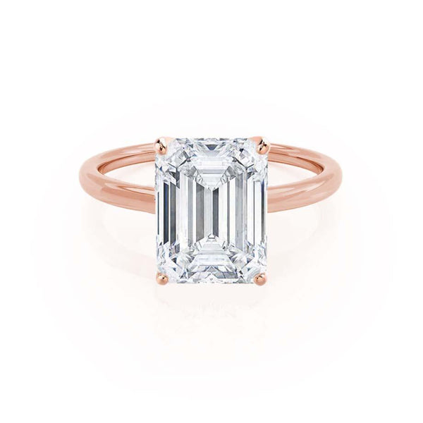 LULU - Emerald Natural Diamond 18k Rose Gold Petite Solitaire Engagement Ring Lily Arkwright