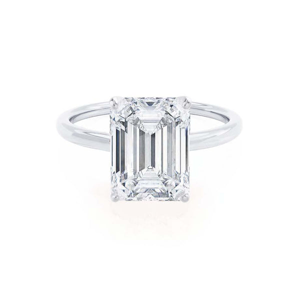 LULU - Emerald Natural Diamond 18k White Gold Petite Solitaire Engagement Ring Lily Arkwright