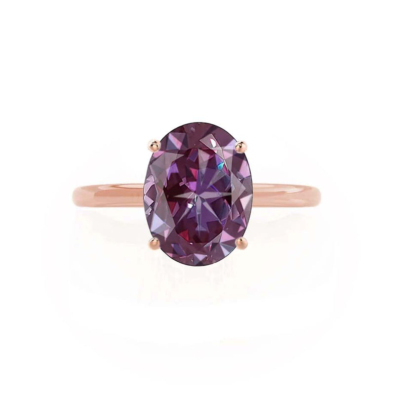 LULU - Chatham® Oval Alexandrite 18k Rose Gold Petite Solitaire Ring