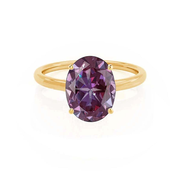 LULU - Chatham® Oval Alexandrite 18k Yellow Gold Petite Solitaire Ring