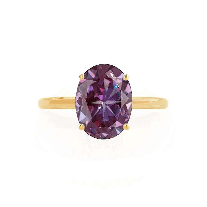 LULU - Chatham® Oval Alexandrite 18k Yellow Gold Petite Solitaire Ring