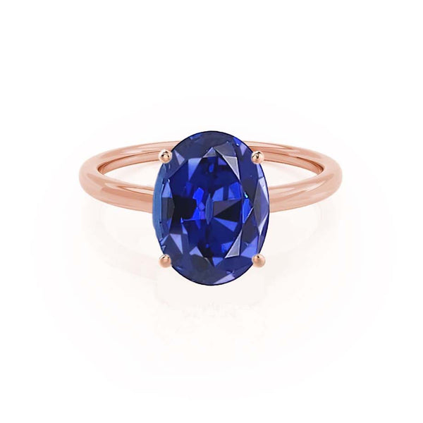 LULU - Chatham® Oval Blue Sapphire 18k Rose Gold Petite Solitaire Ring