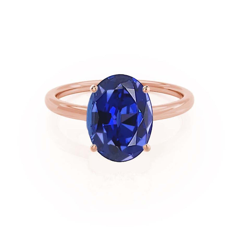 LULU - Chatham® Oval Blue Sapphire 18k Rose Gold Petite Solitaire Ring