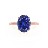 LULU - Chatham® Oval Blue Sapphire 18k Rose Gold Petite Solitaire Ring