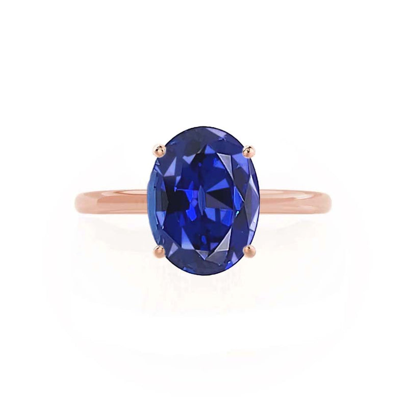 LULU - Chatham® Oval Blue Sapphire 18k Rose Gold Petite Solitaire Ring