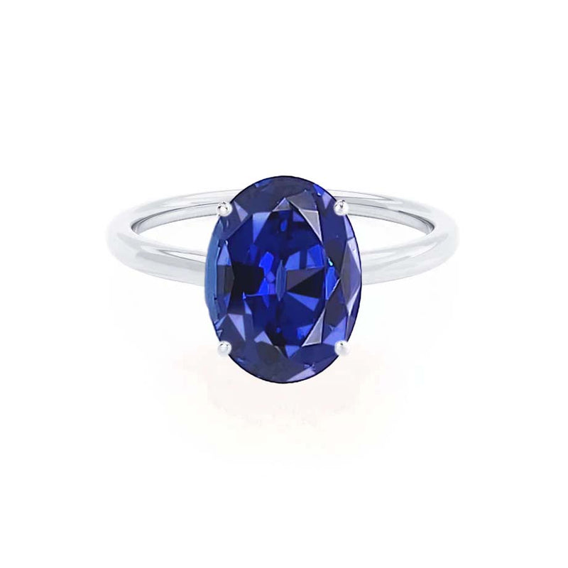 LULU - Chatham® Oval Blue Sapphire 950 Platinum Petite Solitaire Ring