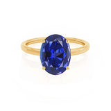 LULU - Chatham® Oval Blue Sapphire 18k Yellow Gold Petite Solitaire Ring