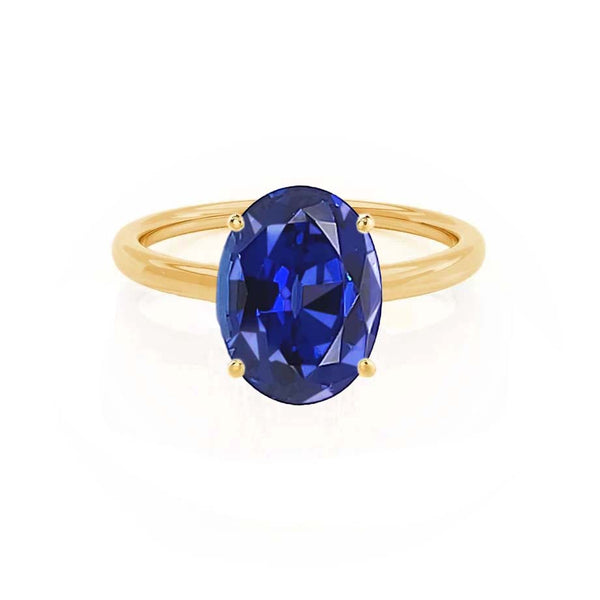 LULU - Chatham® Oval Blue Sapphire 18k Yellow Gold Petite Solitaire Ring