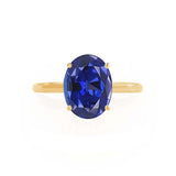 LULU - Chatham® Oval Blue Sapphire 18k Yellow Gold Petite Solitaire Ring