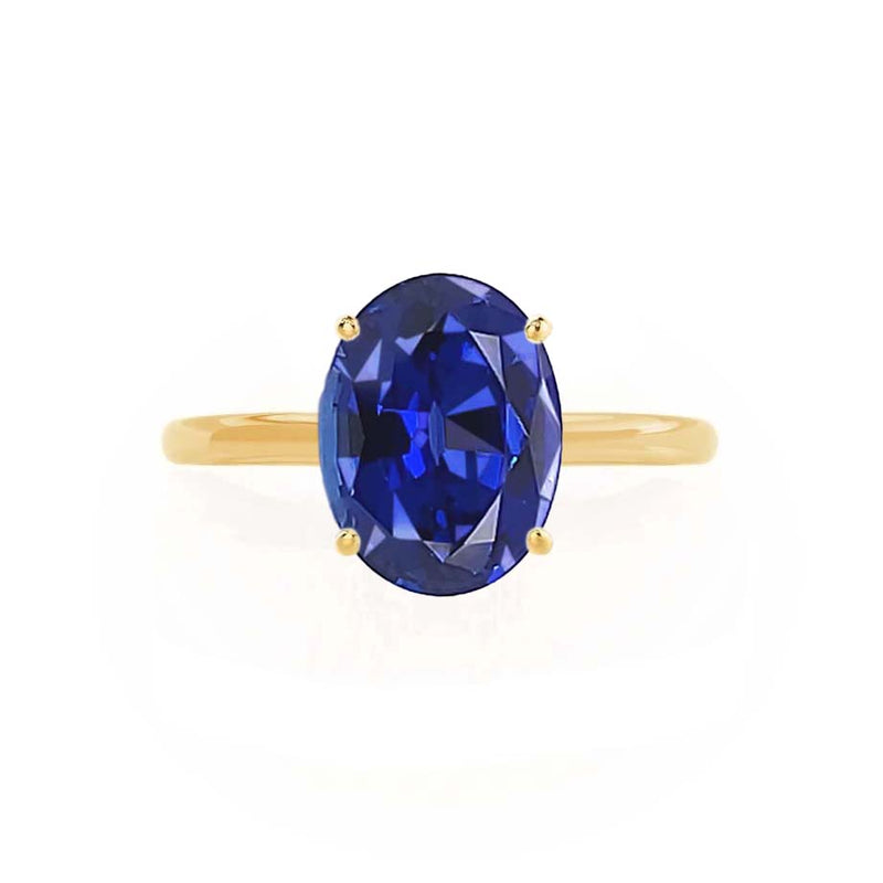 LULU - Chatham® Oval Blue Sapphire 18k Yellow Gold Petite Solitaire Ring