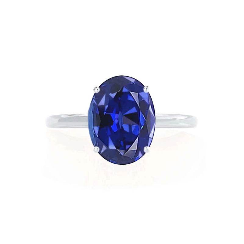 LULU - Chatham® Oval Blue Sapphire 950 Platinum Petite Solitaire Ring