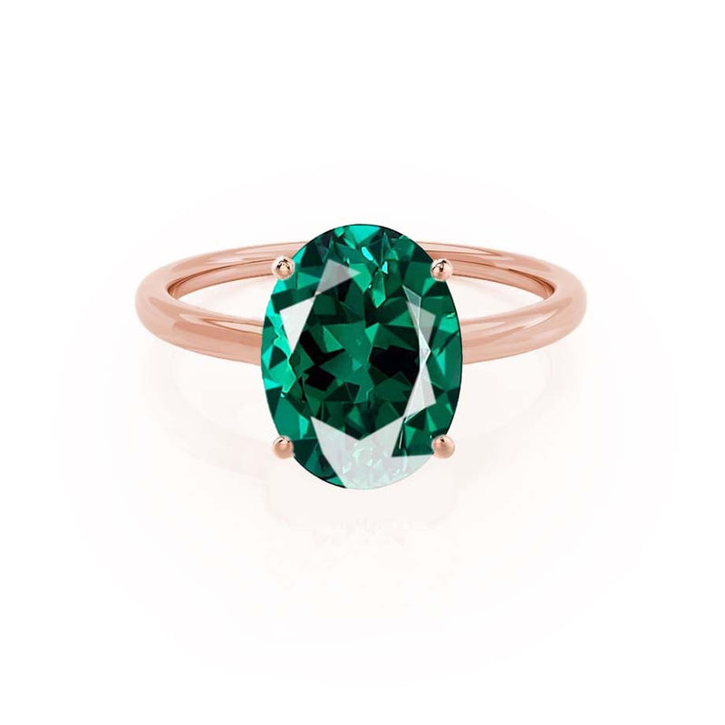 LULU - Chatham® Oval Emerald 18k Rose Gold Petite Solitaire Ring