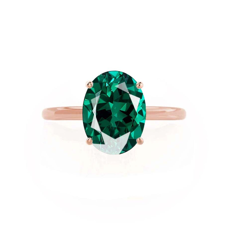 LULU - Chatham® Oval Emerald 18k Rose Gold Petite Solitaire Ring