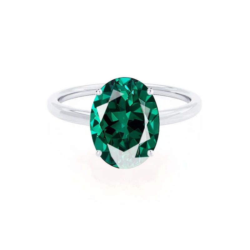 LULU - Chatham® Oval Emerald 18k White Gold Petite Solitaire Ring