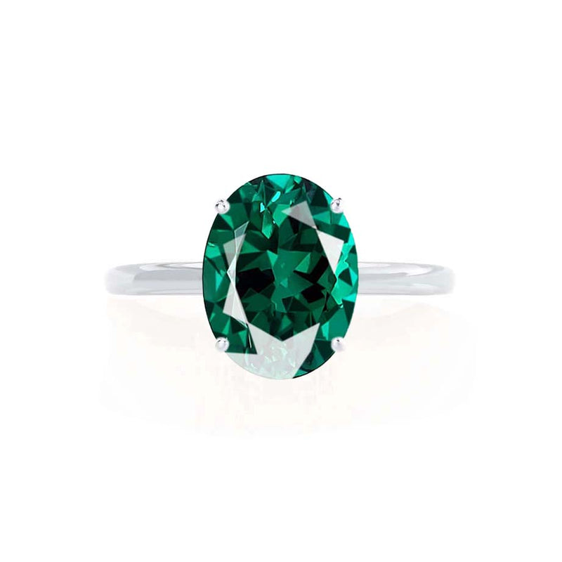 LULU - Chatham® Oval Emerald 18k White Gold Petite Solitaire Ring