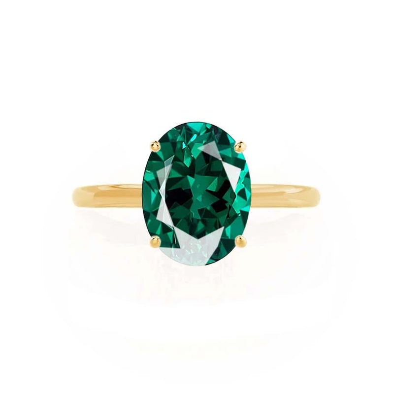 LULU - Chatham® Oval Emerald 18k Yellow Gold Petite Solitaire Ring