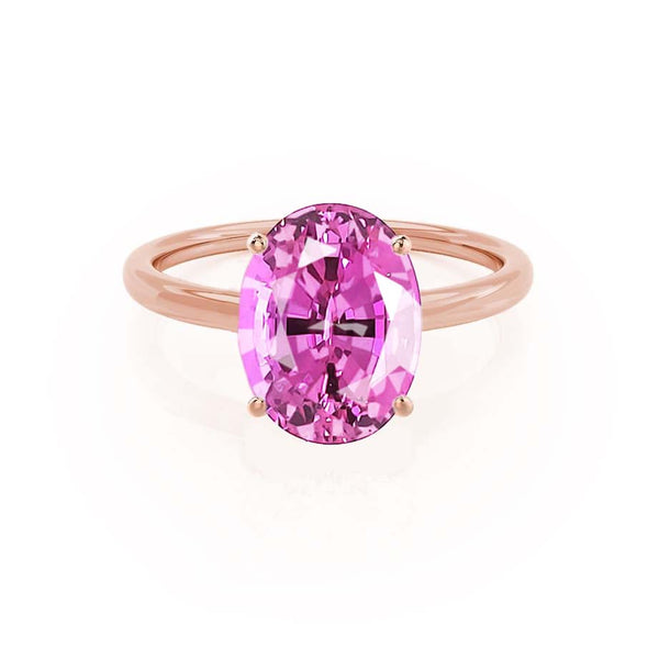 LULU - Chatham® Oval Pink Sapphire 18k Rose Gold Petite Solitaire Ring