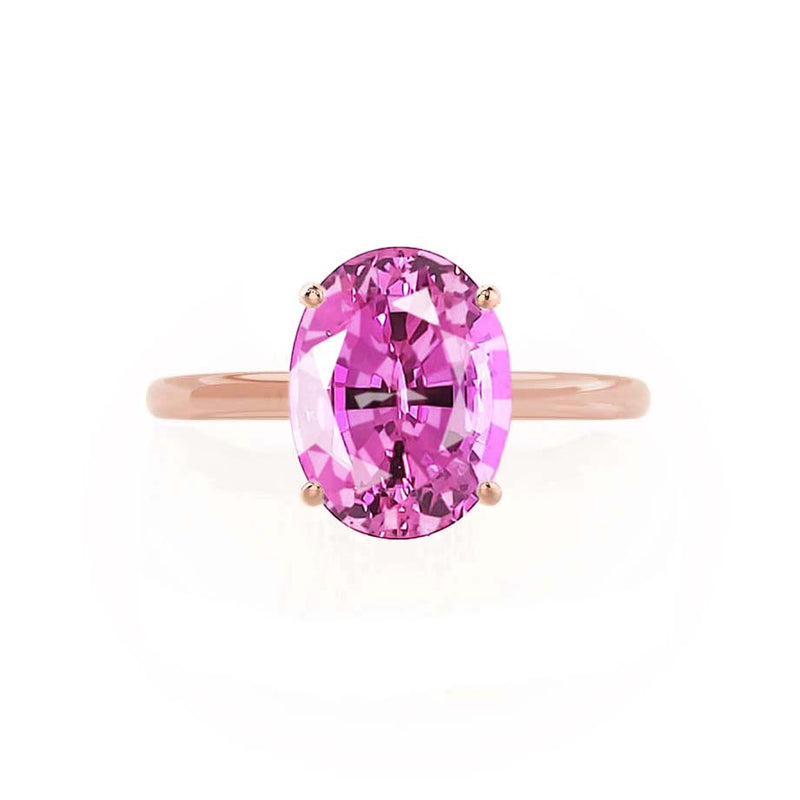 LULU - Chatham® Oval Pink Sapphire 18k Rose Gold Petite Solitaire Ring