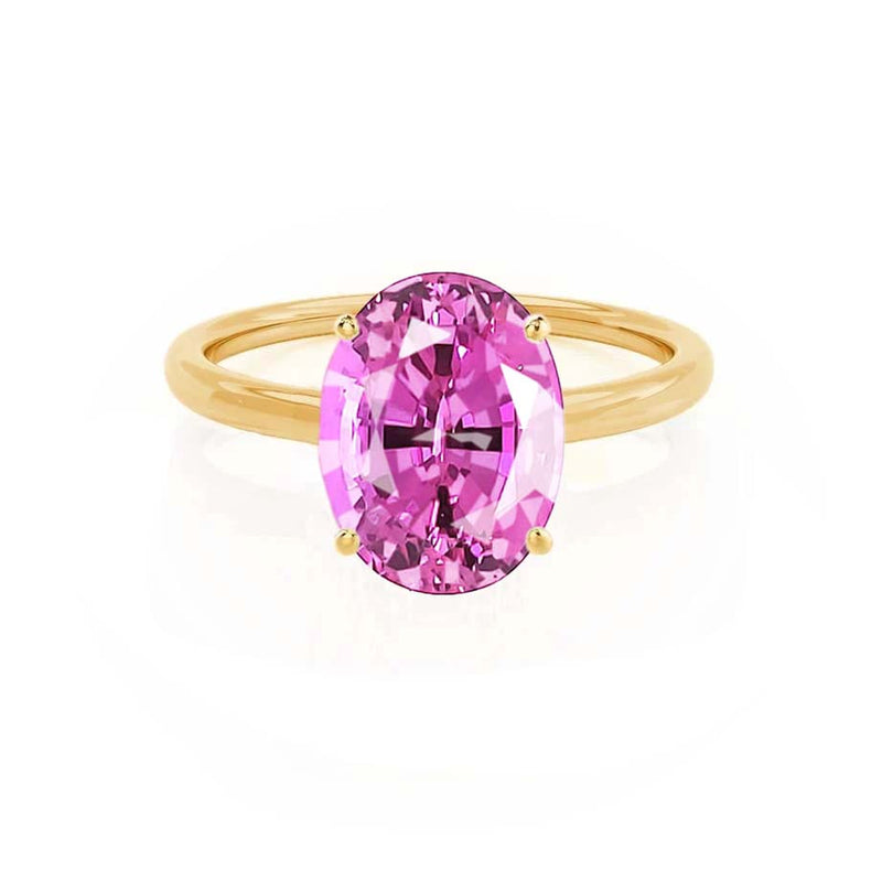 LULU - Chatham® Oval Pink Sapphire 18k Yellow Gold Petite Solitaire Ring