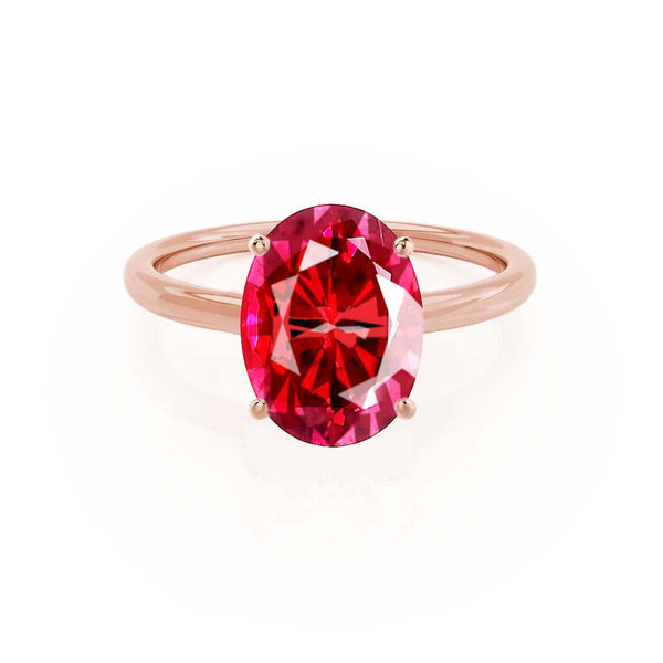 LULU - Chatham® Oval Ruby 18k Rose Gold Petite Solitaire Ring