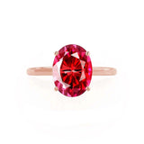 LULU - Chatham® Oval Ruby 18k Rose Gold Petite Solitaire Ring