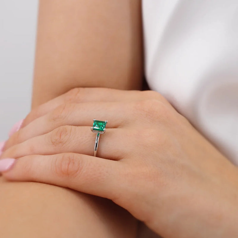 Lulu Princess Cut Emerald 1.05ct 950 Platinum Engagement Ring Lily Arkwright