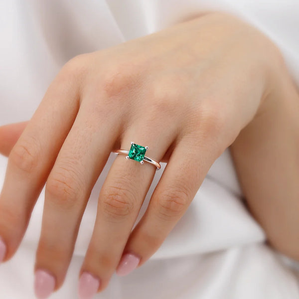 Lulu Princess Cut Emerald 1.05ct 950 Platinum Engagement Ring Lily Arkwright