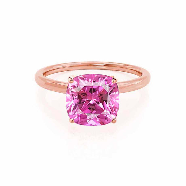 LULU - Chatham® Cushion Pink Sapphire 18k Rose Gold Petite Solitaire Ring