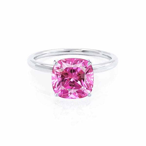 LULU - Chatham® Cushion Pink Sapphire 950 Platinum Petite Solitaire Ring