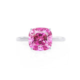 LULU - Chatham® Cushion Pink Sapphire 950 Platinum Petite Solitaire Ring