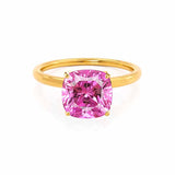 LULU - Chatham® Cushion Pink Sapphire 18k Yellow Gold Petite Solitaire Ring