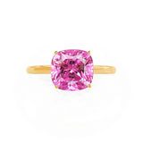 LULU - Chatham® Cushion Pink Sapphire 18k Yellow Gold Petite Solitaire Ring