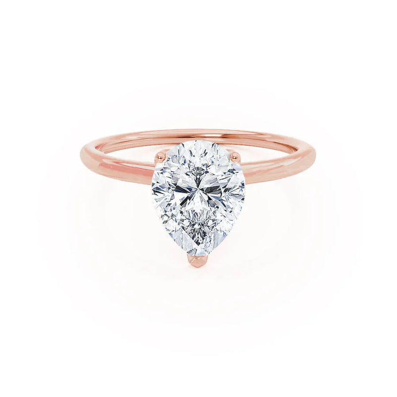 LULU - Pear Natural Diamond 18k Rose Gold Petite Solitaire